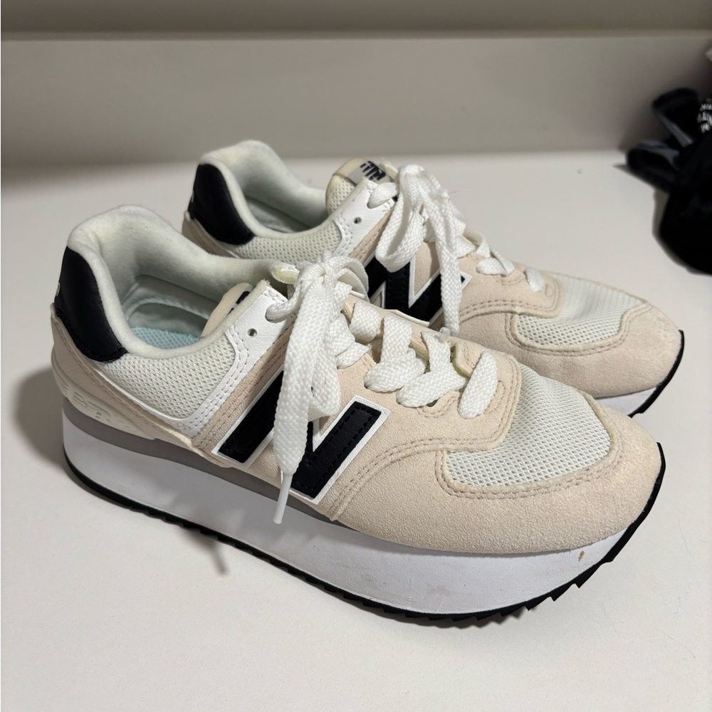 New Balance 574 Women's Cream and Black Sneakers